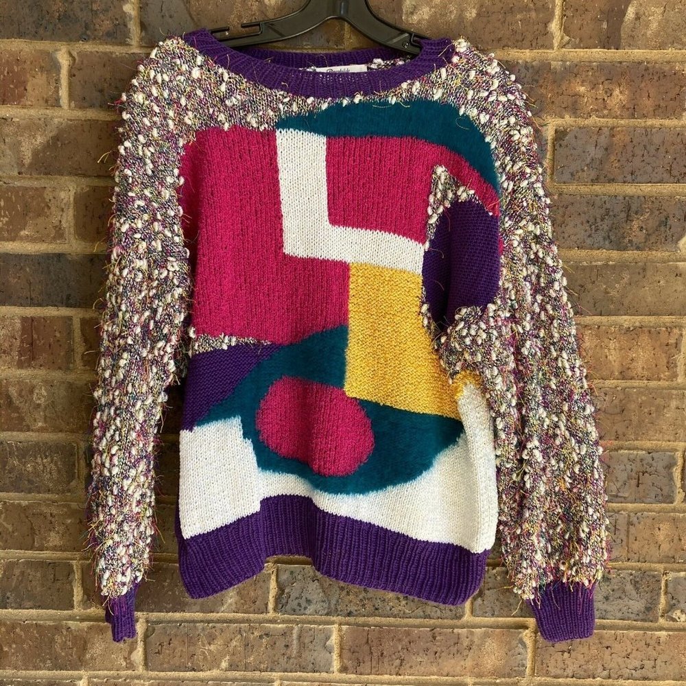 Vintage 80s Abstract Multicolor Funky Sweater Size M